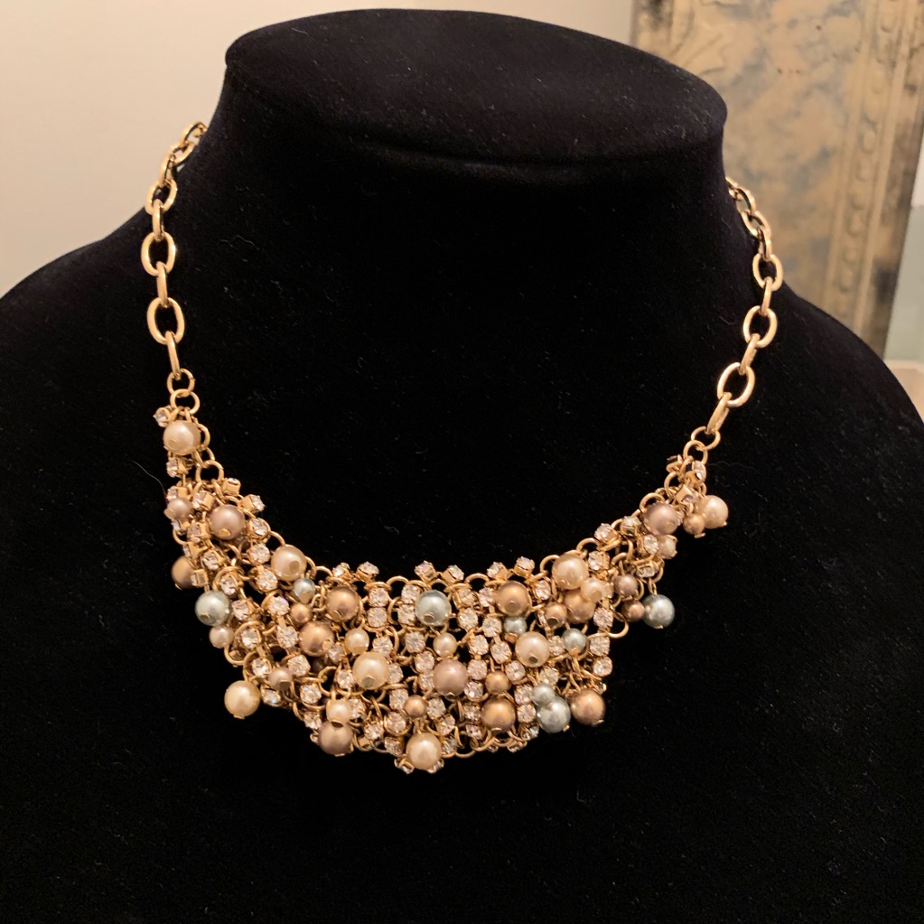 Nwt Abs Gold Rhinestone Pearl Statement Necklace 30$